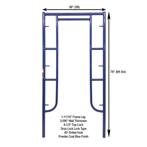 Measurement View 3ft X 6ft 4in S-Style Walk-Thru Scaffold Frame