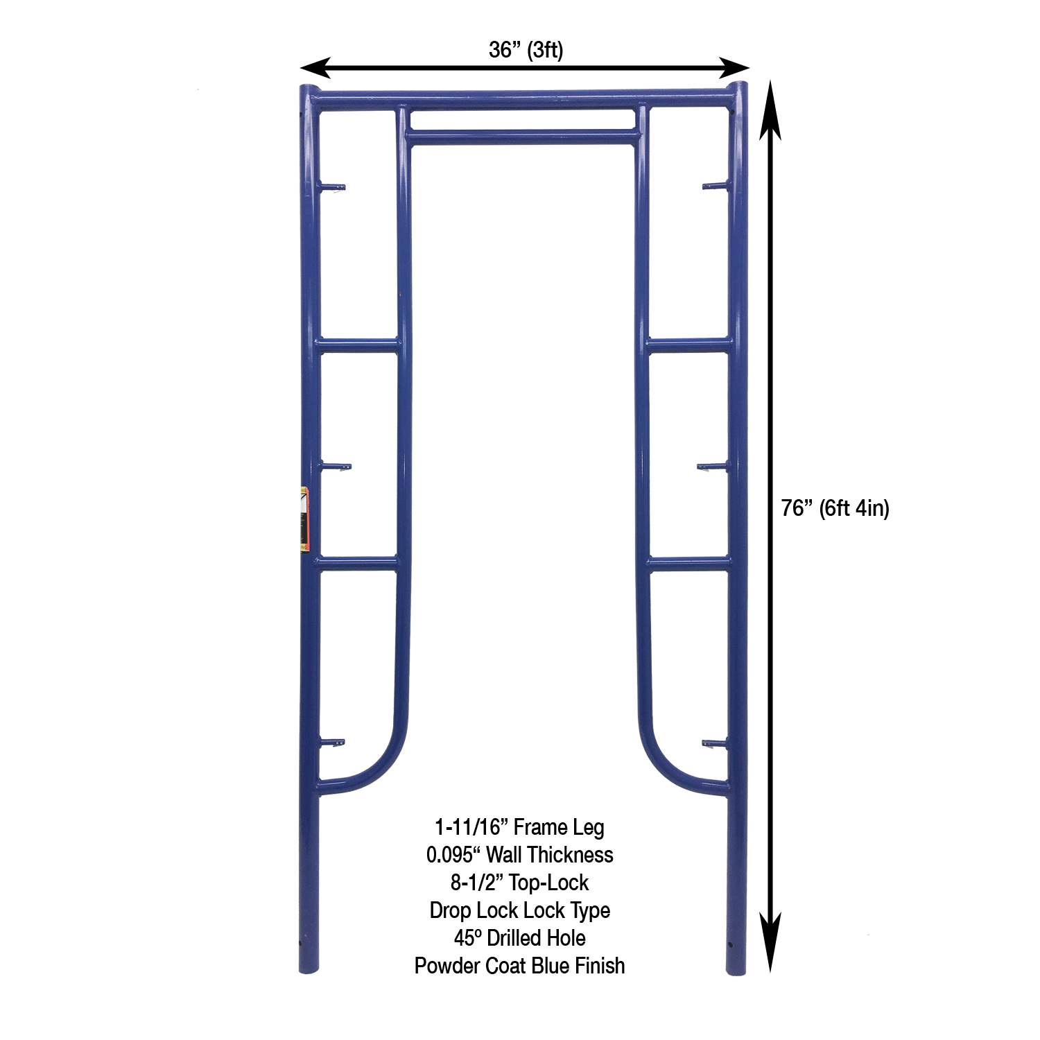 Measurement View 3ft X 6ft 4in S-Style Walk-Thru Scaffold Frame