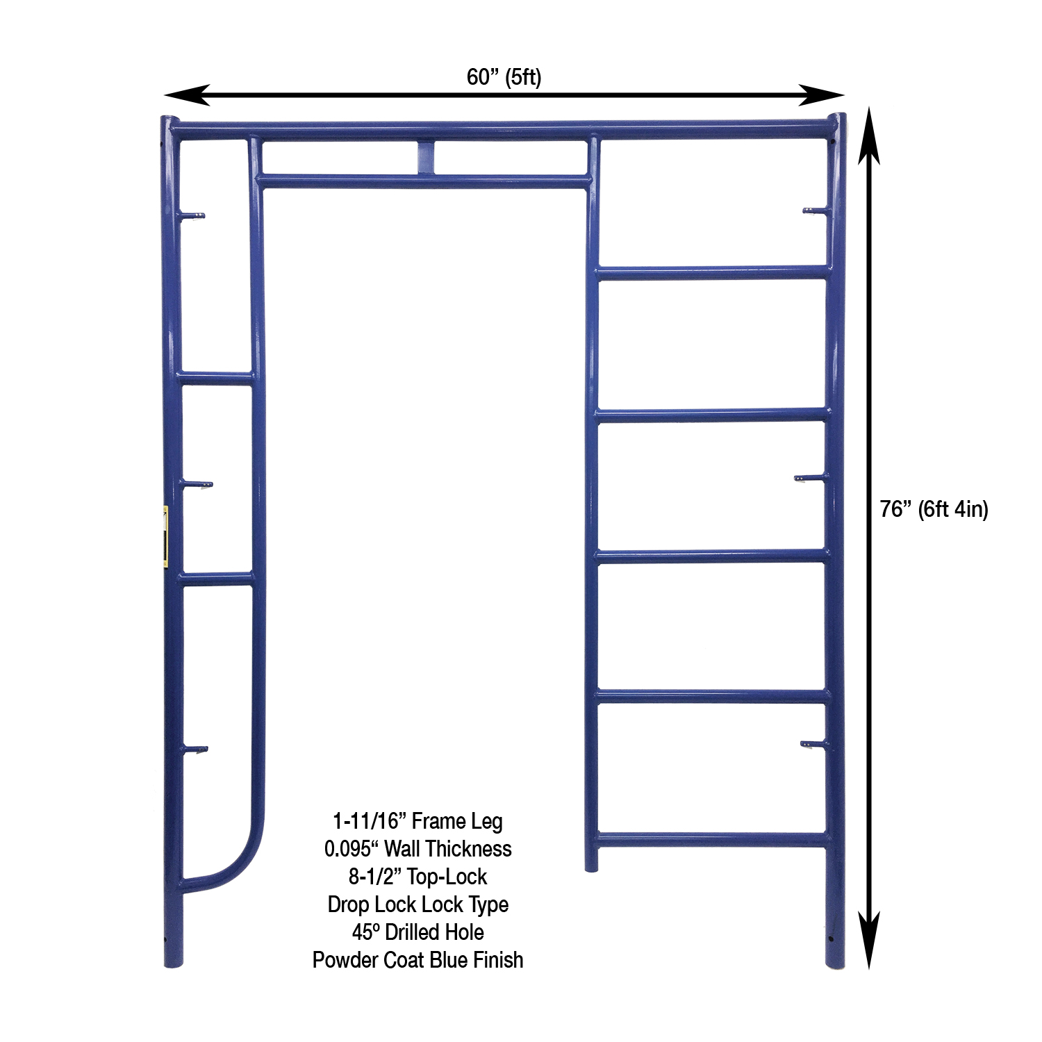Measurement View 5ft X 6ft 4in S-Style Walk-Thru/Ladder Scaffold Frame