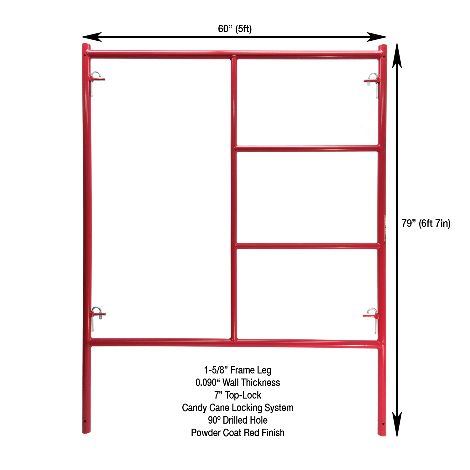 Measurement View 5ft X 6ft 7in W-Style Double Ladder Scaffold Frame