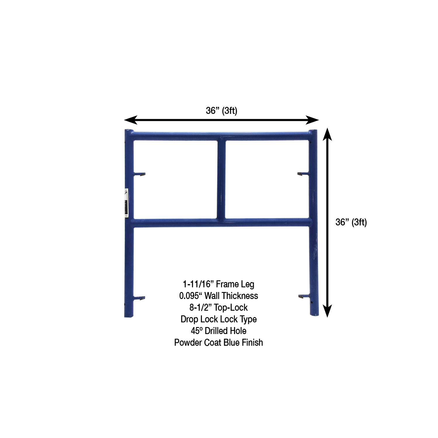 Measurement View 3ft X 3ft S-Style Single Ladder Scaffold Frame