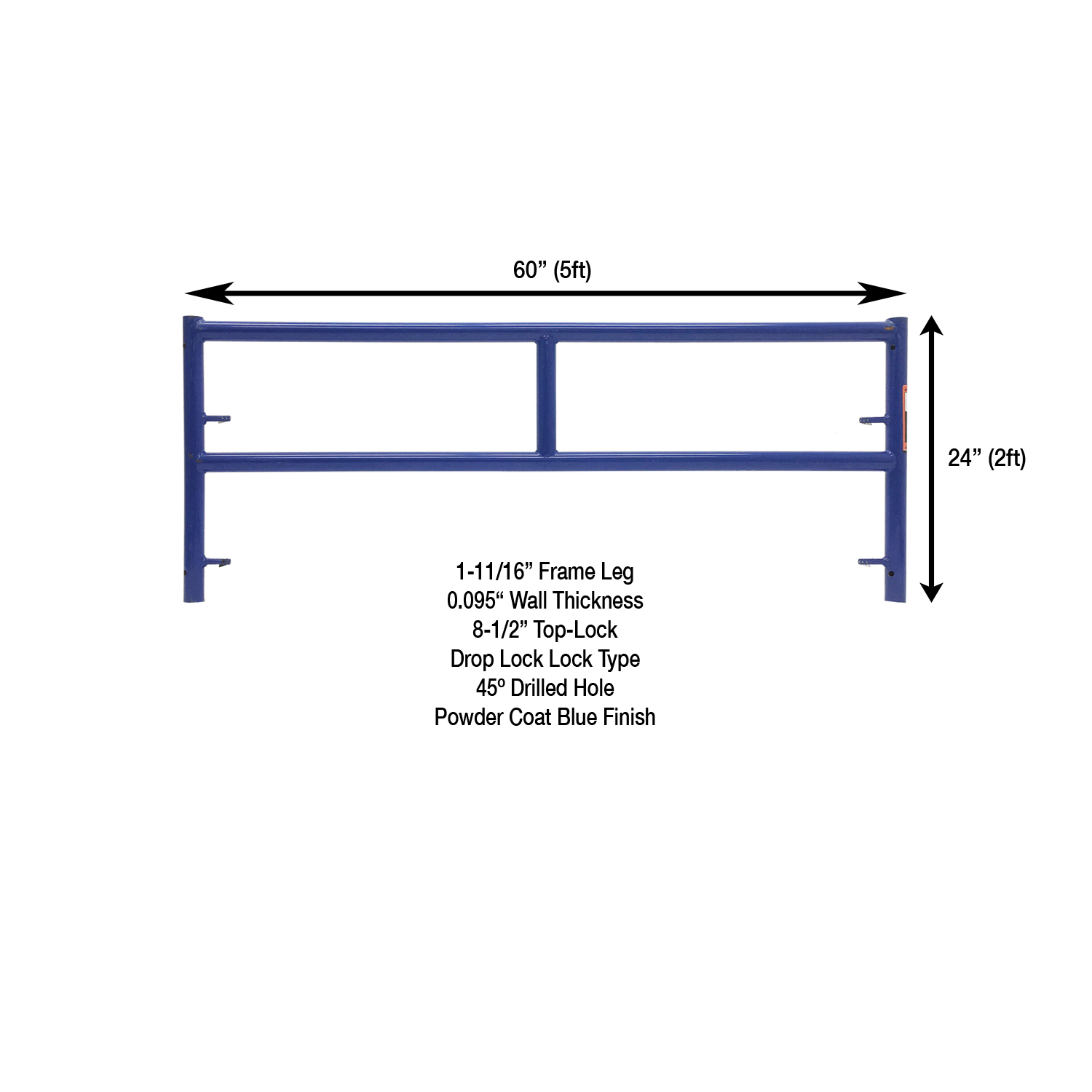 Measurement View LF52 5ft X 2ft S-Style Single Ladder Scaffold Frame