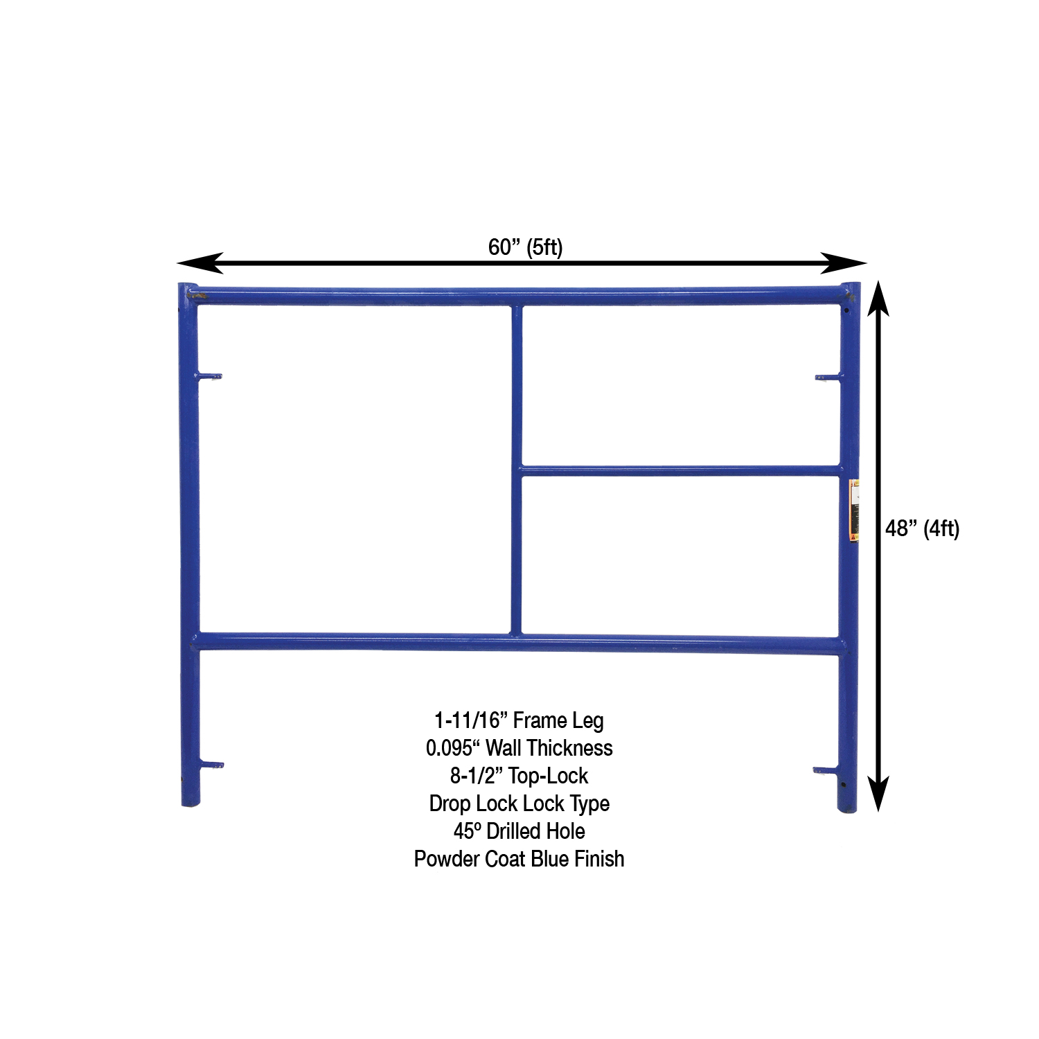 Measurement View 5ft X 4ft S-Style Single Ladder Scaffold Frame