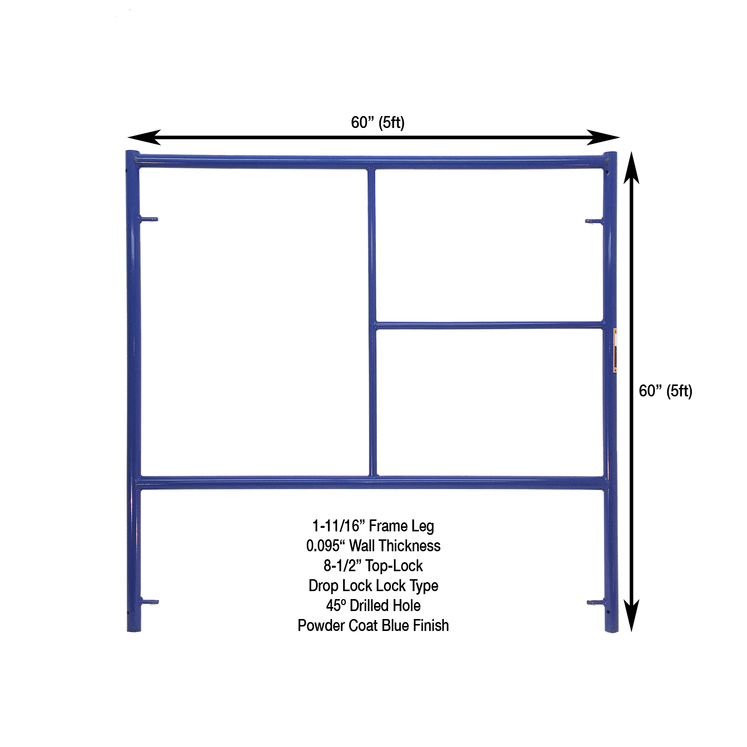 Measurement View 5ft X 5ft S-Style Single Ladder Scaffold Frame