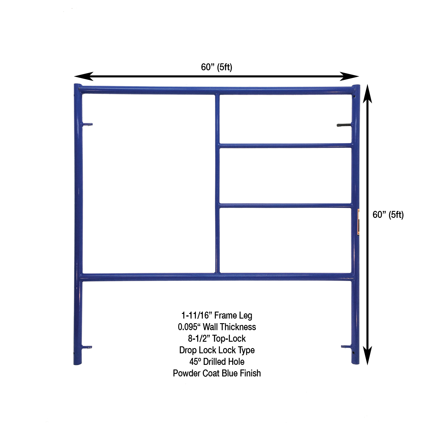 Measurement View 5ft X 5ft S-Style Double Ladder Scaffold Frame