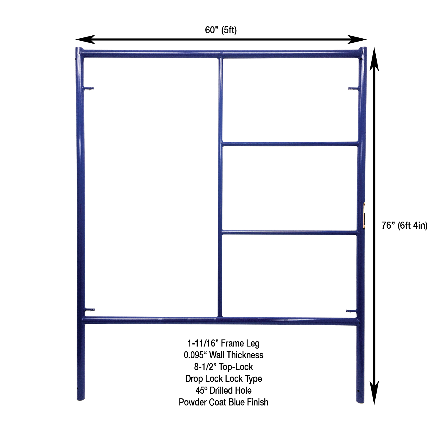 Measurement View 5ft X 6ft 4in S-Style Double Scaffold Ladder Frame
