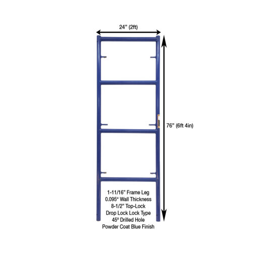 Measurement View of 2ft X 6ft 4in S-Style Single Ladder Scaffold Frame