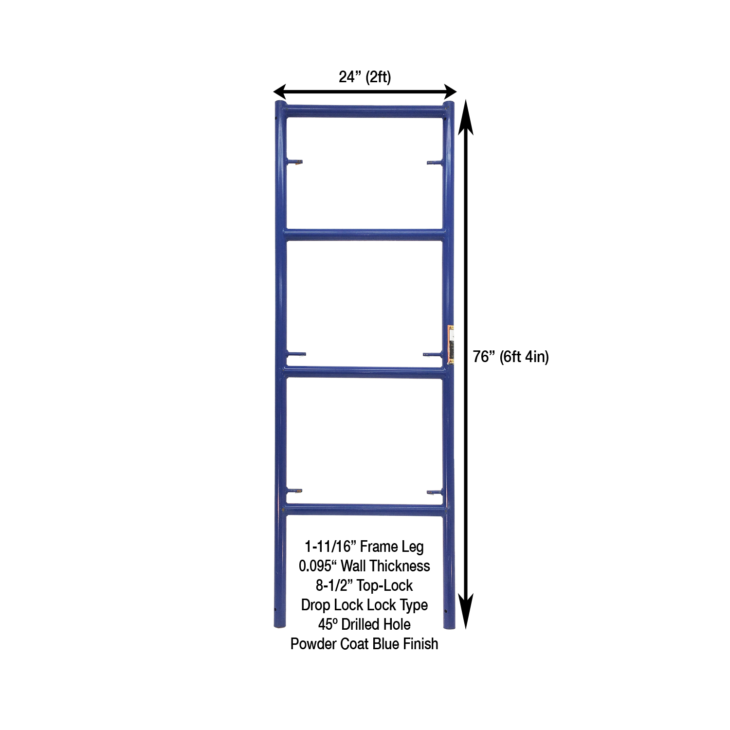 Measurement View of 2ft X 6ft 4in S-Style Single Ladder Scaffold Frame