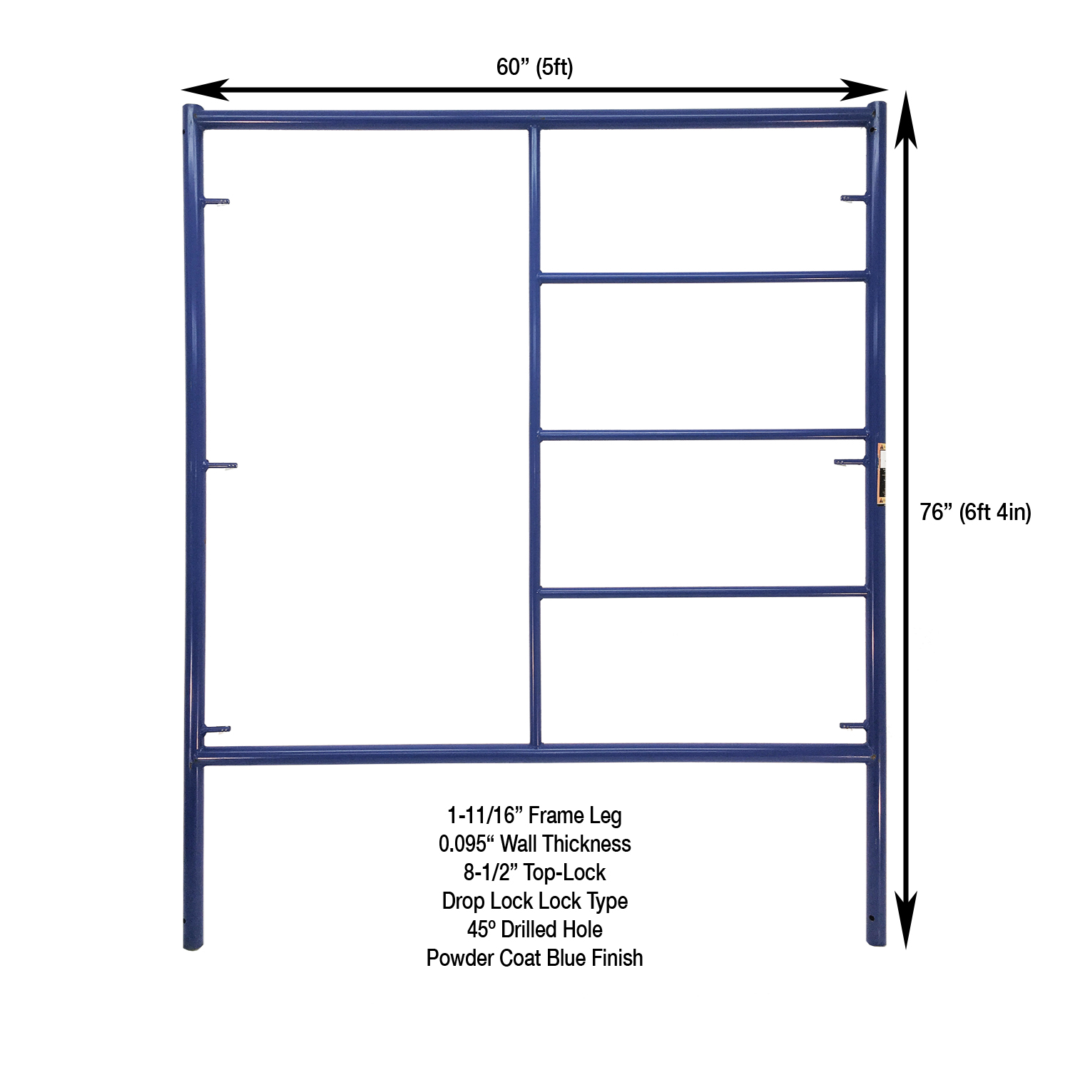 Measurement View 5ft X 6ft 4in S-Style Triple Ladder Scaffold Frame