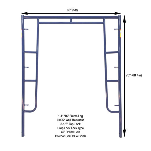 Measurement View 5ft X 6ft 4in S-Style Masonry Walk-Thru Scaffold Frame
