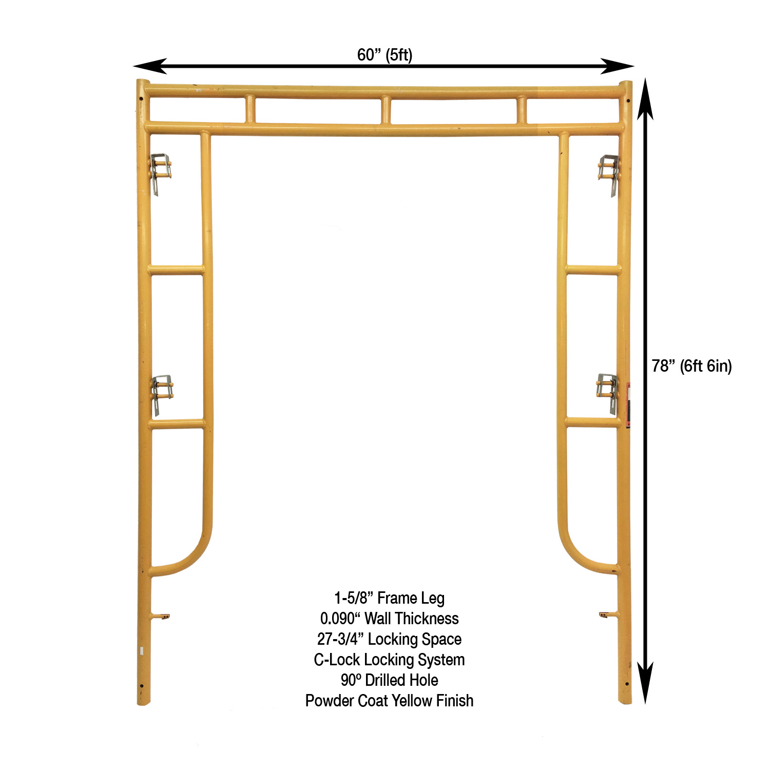 Measurement View 5ft X 6ft 6in BJ-Style Walk-Thru Scaffold Frame