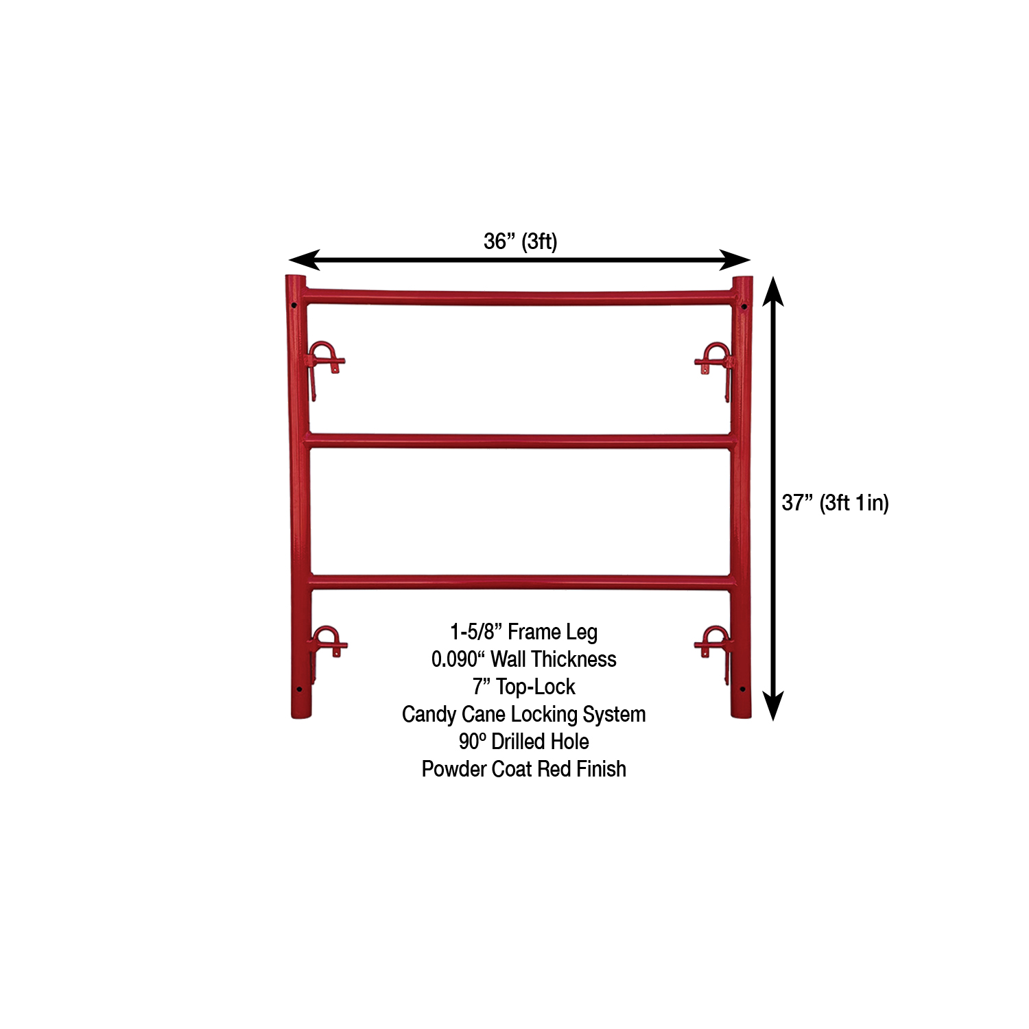 Measurement View 3ft X 3ft 1in W-Style Single Ladder Scaffold Frame