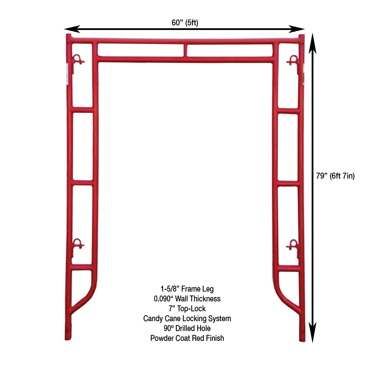 Measurement View 5ft X 6ft 7in W-Style Heavy Duty Walk-Thru Scaffold Frame
