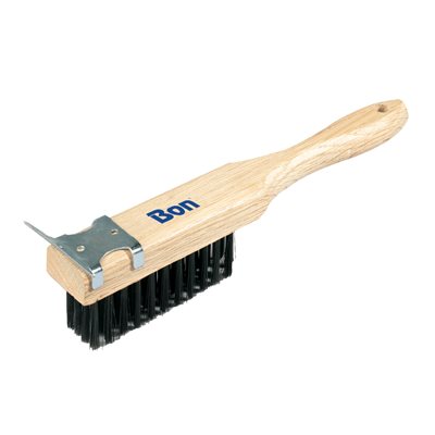 Bon Straight Handle Wire Brush with Scraper, for heavy-duty cleaning and material removal in construction.