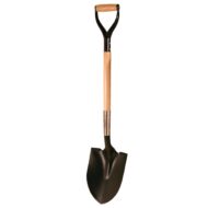 Industrial 31-inch D-handle round point shovel with 14-gauge tempered steel blade