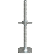 Adjustable hollow screw jack with base plate for leveling ringlock scaffolding, ensuring stability and safety for scaffolding structures.
