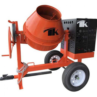 12 CF TK Concrete Mixer, Gas-Powered, for efficient mixing of concrete and mortar on construction sites.