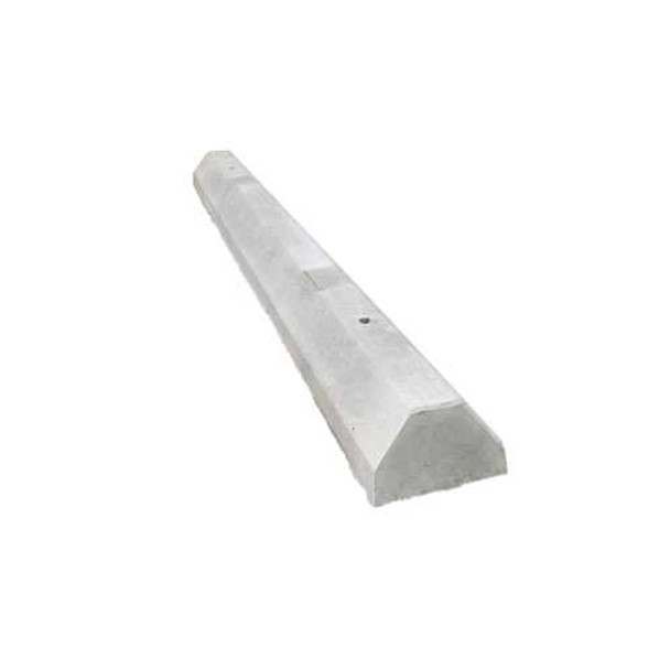 6 foot reinforced concrete wheel stop with two installation pins for parking lot safety.