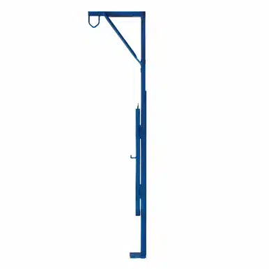 Blue Pulley Post with Triangle Arm for scaffolding, designed for efficient material hoisting and secure attachment on construction sites.
