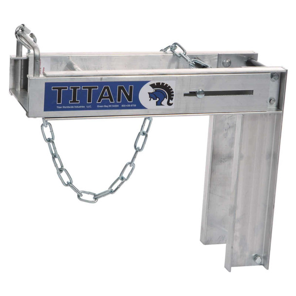 Titan aluminum pump jack work bench, adjustable for scaffolding systems, providing a stable platform