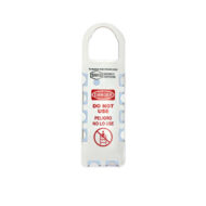 Scaffold tag holder insert with red safety warning label