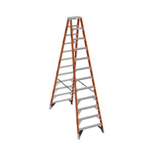 A 12-foot Werner fiberglass twin stepladder, Type 1A, designed for reliable commercial and industrial scaffolding applications, providing secure and stable elevated work.
