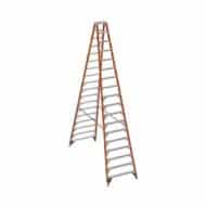 An 18-foot Werner fiberglass twin stepladder, Type 1A, designed for robust commercial and industrial scaffolding applications, providing exceptional safety and stability for elevated work.