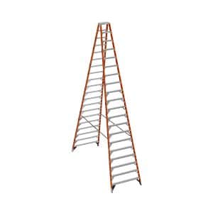 A 20-foot Werner fiberglass twin stepladder, Type 1A, designed for heavy-duty commercial and industrial scaffolding applications, providing safety and stability for elevated work.