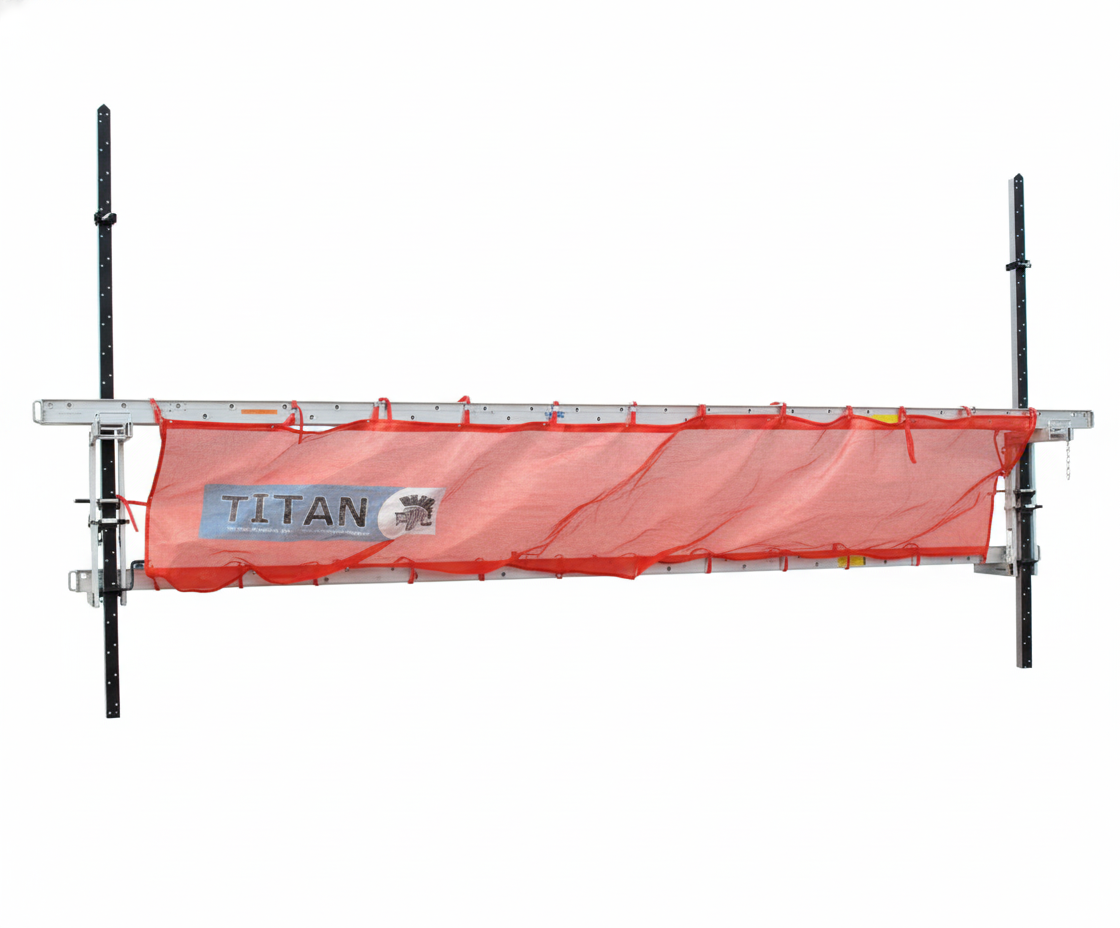 Titan Pump Jack Safety Net 22 ft - Orange Nylon Industrial Strength Guard Rail Net from USA Scaffolding
