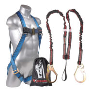 Kapture Essential 3-Point Full Body Harness with Lanyard, designed for fall protection and safety in scaffolding and construction work.