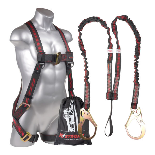 KStrong UFK20025 Full Body Harness with Shock Absorbing Lanyard, essential fall protection for scaffolding and construction.