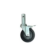 Heavy-duty 5-inch locking caster wheel with 1-3/8 inch round stem for scaffolding, dual brake.