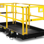 Star Industries Safety Work Platform for forklifts with yellow safety rails and non-slip deck