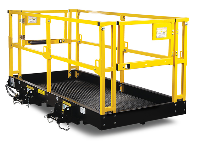 Star Industries Safety Work Platform for forklifts with yellow safety rails and non-slip deck