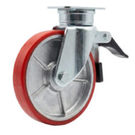 12 inch by 3 inch heavy-duty locking scaffold caster with solid stem and red polyurethane wheel