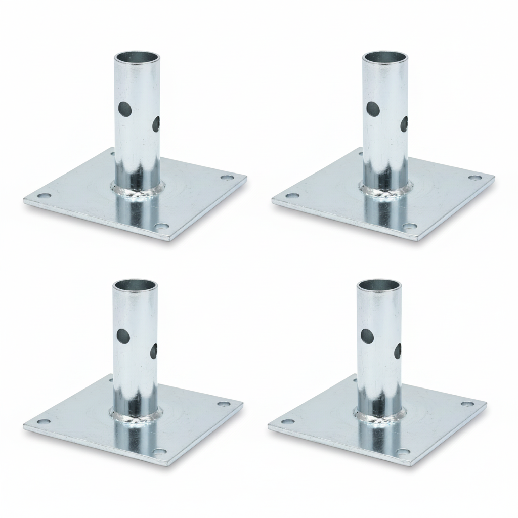 5" x 5" scaffolding base plate with 1-7/16" stem for Safeway style frames, ensuring stable support