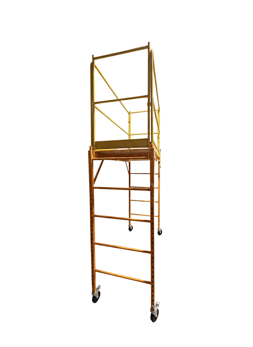 A 6-foot Multipurpose Baker Scaffold Unit with a complete guardrail package, designed for safe and versatile elevated work in commercial and industrial settings.