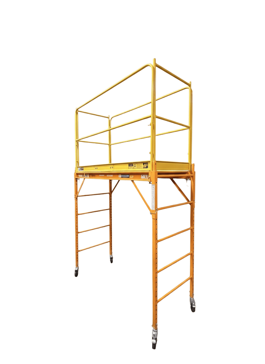 A 6-foot Multipurpose Baker Scaffold Unit with a complete guardrail package, designed for safe and versatile elevated work in commercial and industrial settings.