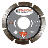 Close-up of a 4-1/2 inch Diamond Products Deluxe-Cut Segmented Diamond Blade, showing the segmented rim for cutting concrete, brick, and masonry.