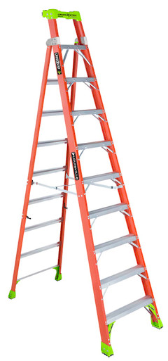 FXS1510 Louisville Fiberglass Cross-Step Ladder 10ft Type IA 300 lb. capacity 2-in-1 step and shelf ladder