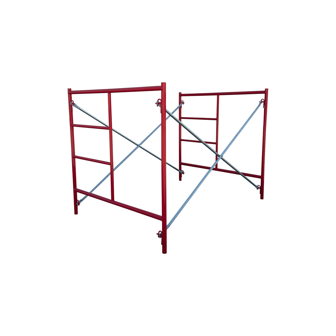 5x5.1 Double Ladder Scaffold Frame Set Red - Complete Set with 2 Frames, Cross Braces, Pins and Clips